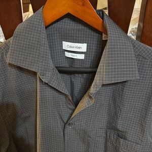 Calvin Klein Men's Charcoal Grid Shirt Mens Large 16-16.5 34/35